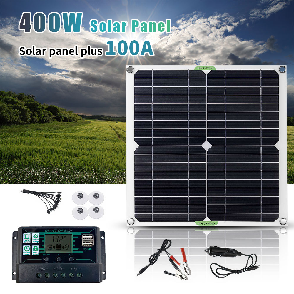 Rv Solar Kit 400W - ポータブル400Wソーラーパネルキット 100A PWMソーラーコントローラー マルチ出力USB Type-C DCアリゲータークリップ